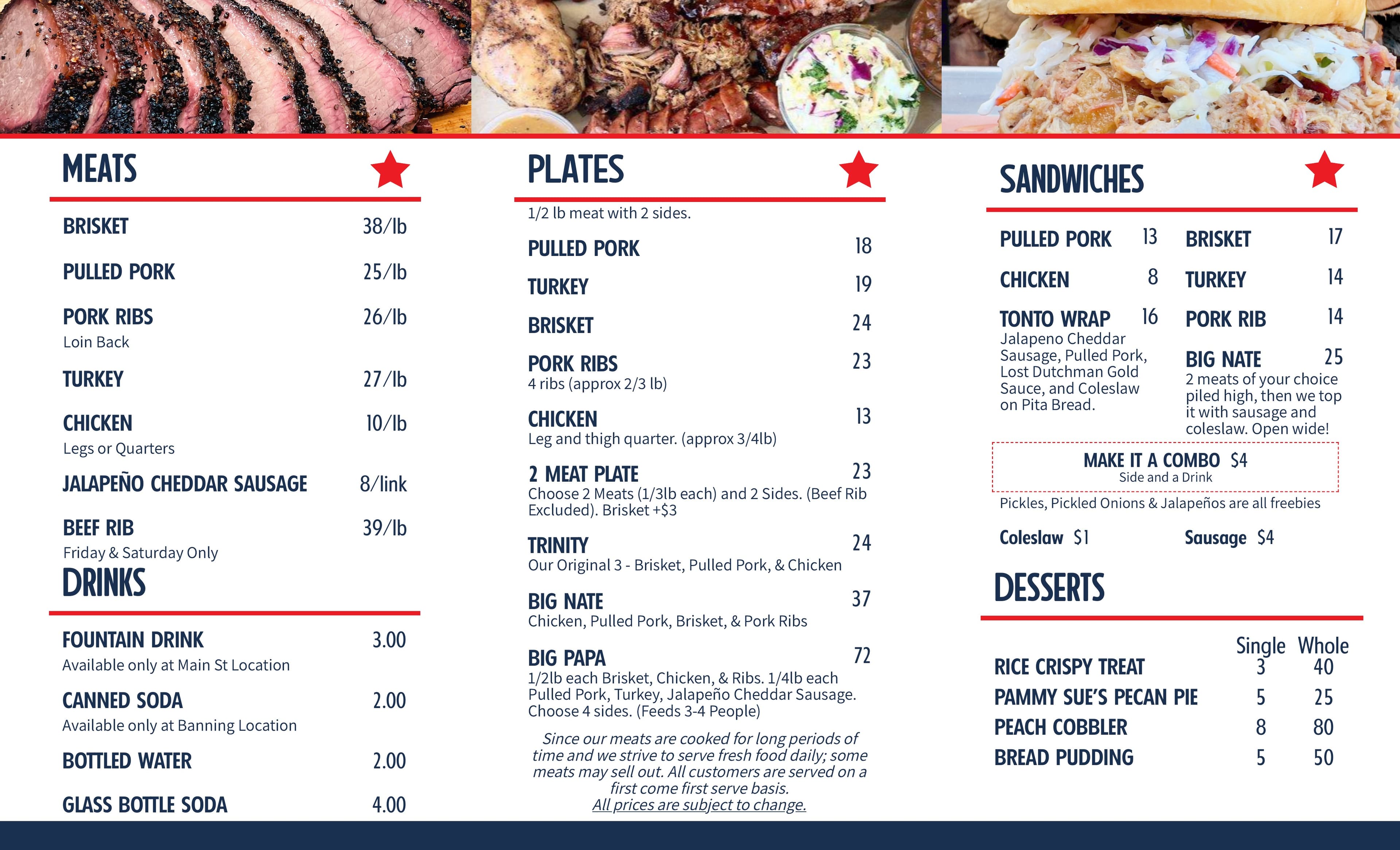 Big Nate's BBQ printed menu 2026 — page 2